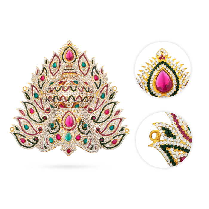 Stone Half Crown - 10 x 10.5 Inches | Stone Kireedam/ Multicolour Stone Mukut for Pooja - Head & Face Accessories