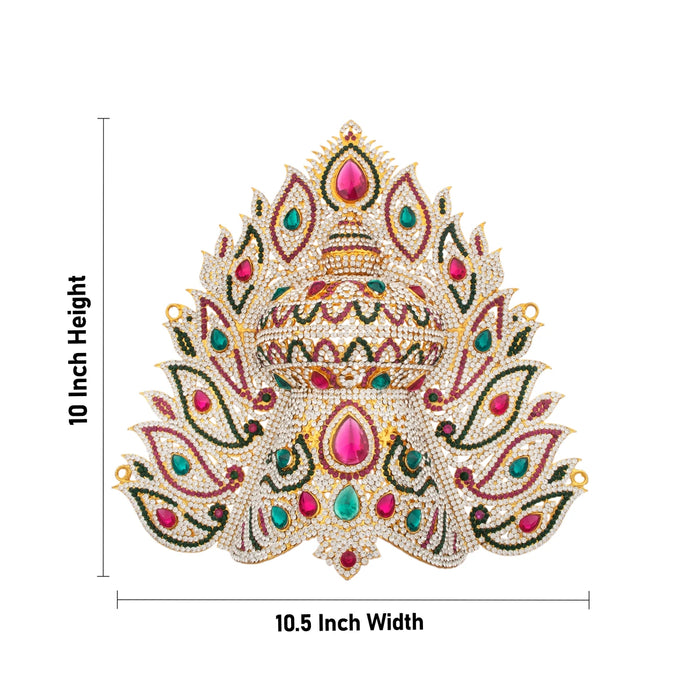 Stone Half Crown - 10 x 10.5 Inches | Stone Kireedam/ Multicolour Stone Mukut for Pooja - Head & Face Accessories