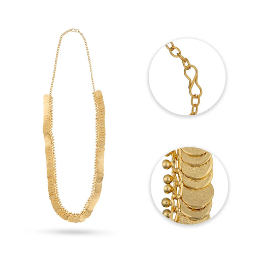 Kasu Mala - 8.5 Inches | 100 Coin Kaasu Mala/ Gold Polish Kasumalai for Deity Decor - Neck & Body Accessories