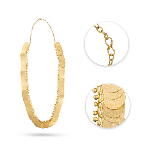 Kasu Mala - 11 Inches | 100 Coin Kaasu Mala/ Gold Polish Kasumalai for Deity Decor - Neck & Body Accessories