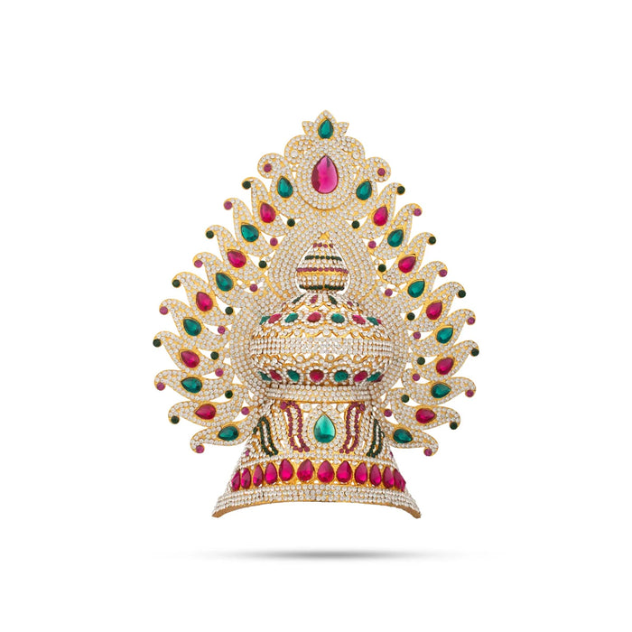 Stone Half Crown - 10.5 x 8.5 Inches | Stone Kireedam/ Multicolour Stone Mukut for Pooja