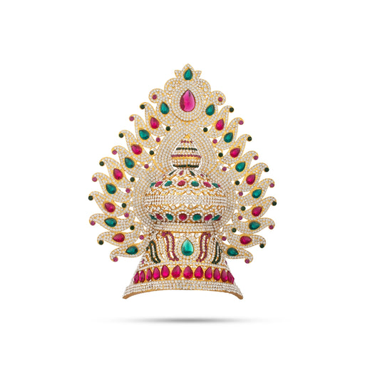 Stone Half Crown - 10.5 x 8.5 Inches | Stone Kireedam/ Multicolour Stone Mukut for Pooja - Head & Face Accessories