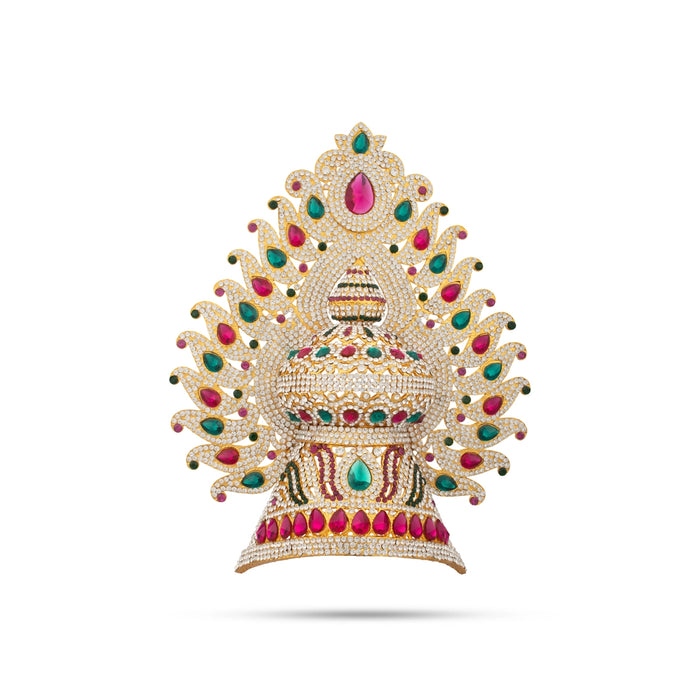 Stone Half Crown - 10.5 x 8.5 Inches | Stone Kireedam/ Multicolour Stone Mukut for Pooja - Head & Face Accessories
