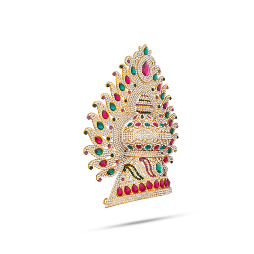 Stone Half Crown - 10.5 x 8.5 Inches | Stone Kireedam/ Multicolour Stone Mukut for Pooja - Head & Face Accessories