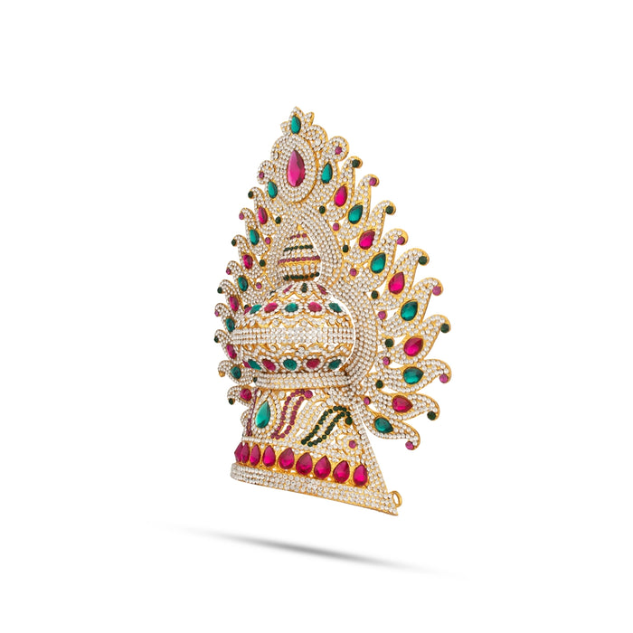 Stone Half Crown - 10.5 x 8.5 Inches | Stone Kireedam/ Multicolour Stone Mukut for Pooja - Head & Face Accessories