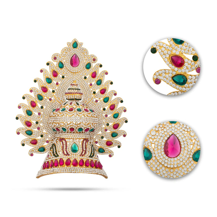 Stone Half Crown - 10.5 x 8.5 Inches | Stone Kireedam/ Multicolour Stone Mukut for Pooja