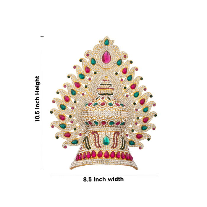 Stone Half Crown - 10.5 x 8.5 Inches | Stone Kireedam/ Multicolour Stone Mukut for Pooja - Head & Face Accessories
