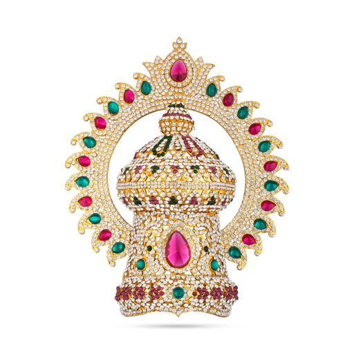 Stone Half Crown - 8.5 x 6.5 Inches | Stone Kireedam/ Multicolour Stone Mukut for Pooja - Head & Face Accessories