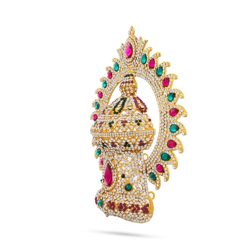 Stone Half Crown - 8.5 x 6.5 Inches | Stone Kireedam/ Multicolour Stone Mukut for Pooja - Head & Face Accessories