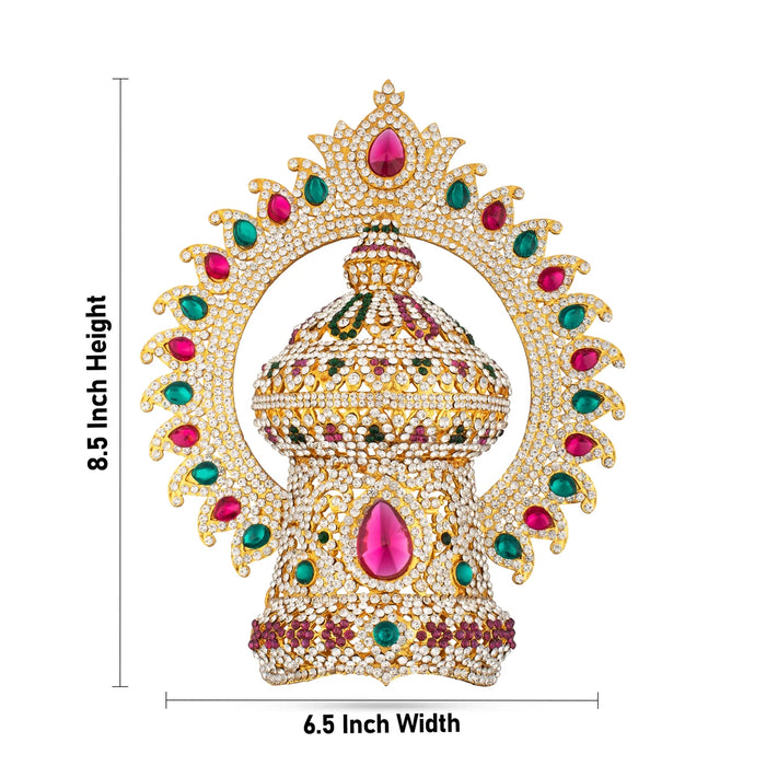 Stone Half Crown - 8.5 x 6.5 Inches | Stone Kireedam/ Multicolour Stone Mukut for Pooja - Head & Face Accessories