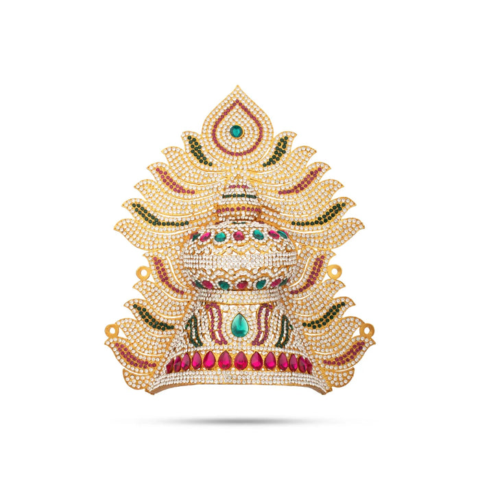 Stone Half Crown - 10 x 9 Inches | Stone Kireedam/ Multicolour Stone Mukut for Pooja