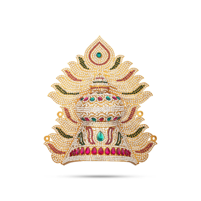 Stone Half Crown - 10 x 9 Inches | Stone Kireedam/ Multicolour Stone Mukut for Pooja - Head & Face Accessories