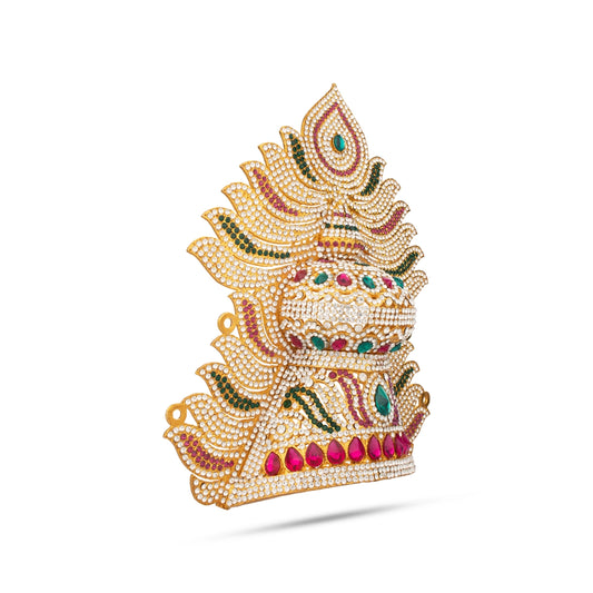Stone Half Crown - 10 x 9 Inches | Stone Kireedam/ Multicolour Stone Mukut for Pooja - Head & Face Accessories