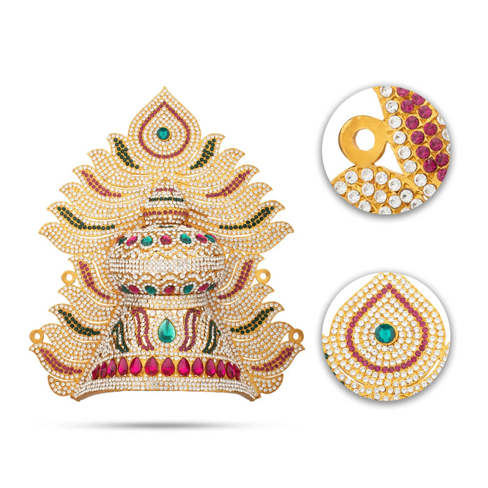 Stone Half Crown - 10 x 9 Inches | Stone Kireedam/ Multicolour Stone Mukut for Pooja - Head & Face Accessories