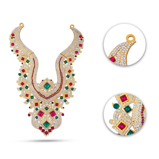 Stone Haram Set - 13.5 Inches | Multicolour Stone Jewellery/ Three Step Stone Necklace for Deity - Neck & Body Accessories