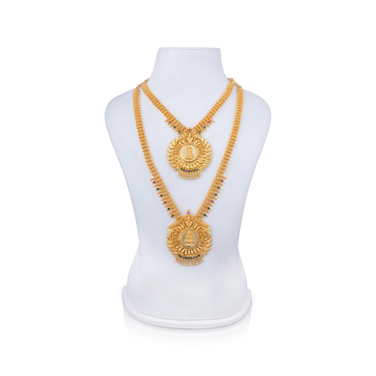 Haram Necklace Earring Set - 11 Inches | Gold Polish Jewellery Set/ Jewelry for Women/ 130 Gms Approx - Ethnic Wear Accessories