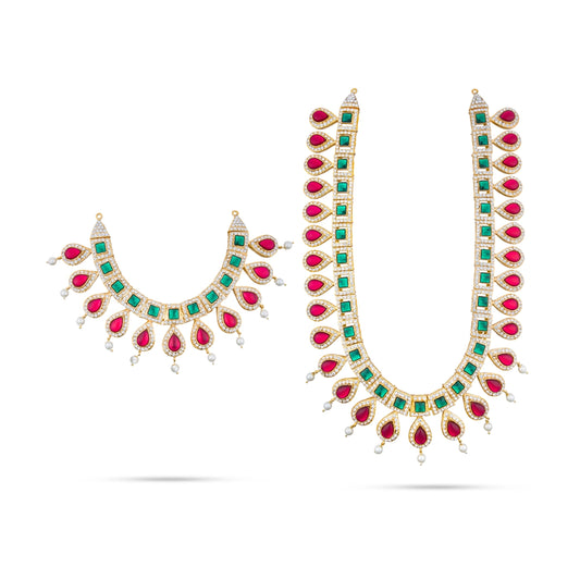 Stone Necklace & Stone Haram Set - 12 Inches | Multicolour Stone Jewellery for Deity - Neck & Body Accessories