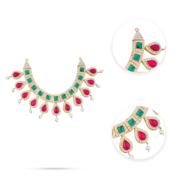 Stone Necklace & Stone Haram Set - 12 Inches | Multicolour Stone Jewellery for Deity