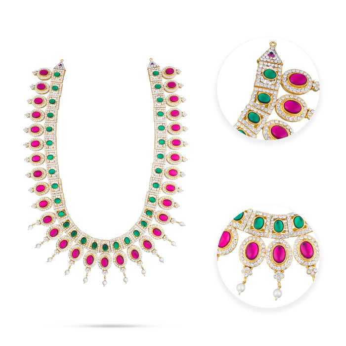 Stone Haram & Stone Necklace Set - 14 Inches | Multi Coloured Stone Jewellery for Deity Decor