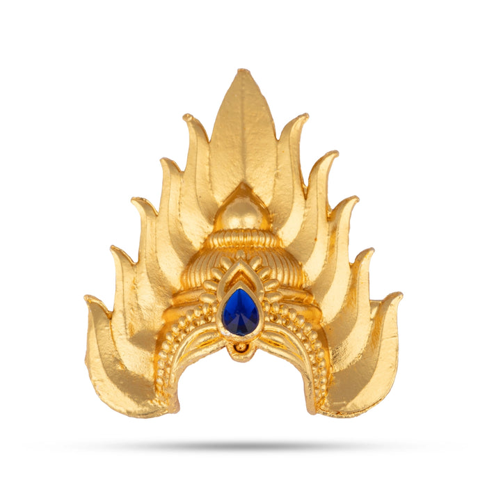 Half Kireedam - 2.5 x 2 Inches | Gold Polish Half Kiridam/ Sudar Design Mukut/ Single Stone Half Crown for Deity - Head & Face Accessories