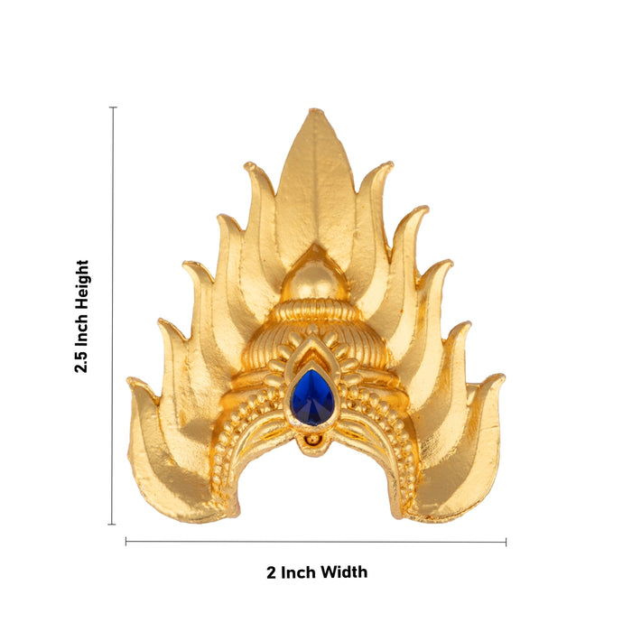 Half Kireedam - 2.5 x 2 Inches | Gold Polish Half Kiridam/ Sudar Design Mukut/ Single Stone Half Crown for Deity - Head & Face Accessories