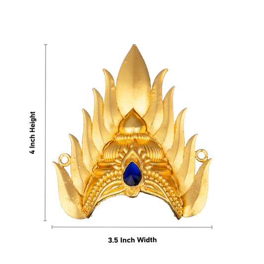 Half Kireedam - 4 x 3.5 Inches | Gold Polish Half Kiridam/ Sudar Design Mukut/ Single Stone Half Crown for Deity - Head & Face Accessories
