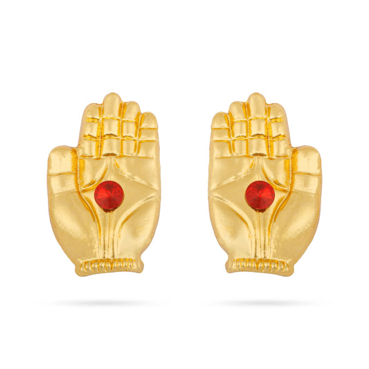 Hastham - 2.75 x 1.5 Inches | Single Stone Artificial Hand/ Gold Polish Hastam for Deity - Neck & Body Accessories