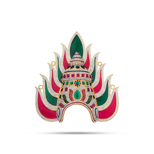 Half Stone Crown - 11 x 9.5 Inches | Enamel &Multicolour Stone Kireedam/ Mukut/Sudar Design Kiridam for Deity - Head & Face Accessories