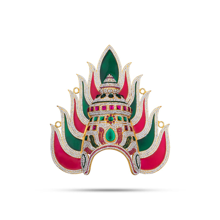 Half Stone Crown - 11 x 9.5 Inches | Enamel &Multicolour Stone Kireedam/ Mukut/Sudar Design Kiridam for Deity - Head & Face Accessories