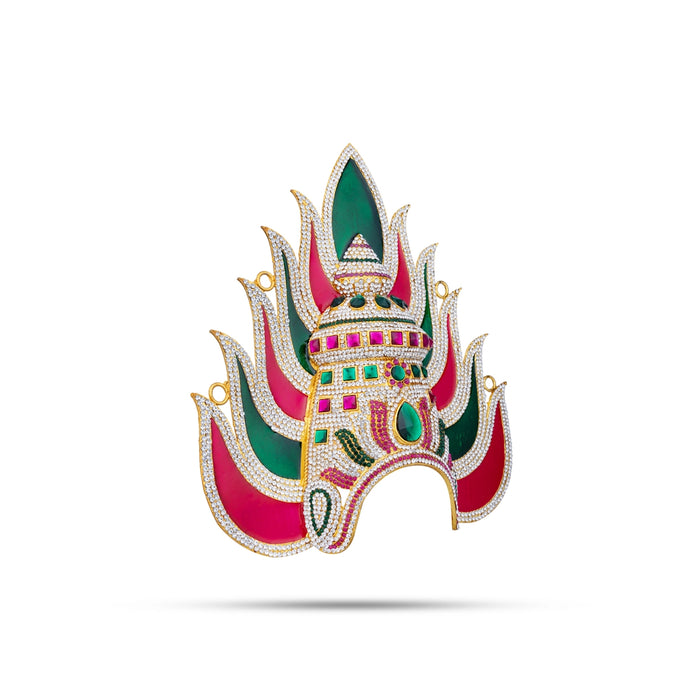 Half Stone Crown - 11 x 9.5 Inches | Enamel &Multicolour Stone Kireedam/ Mukut/Sudar Design Kiridam for Deity - Head & Face Accessories