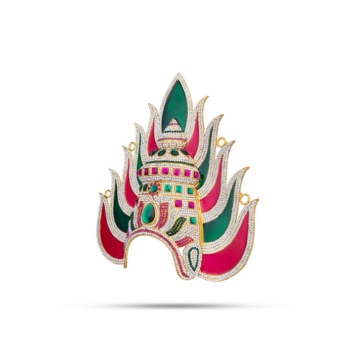 Half Stone Crown - 11 x 9.5 Inches | Enamel &Multicolour Stone Kireedam/ Mukut/Sudar Design Kiridam for Deity - Head & Face Accessories