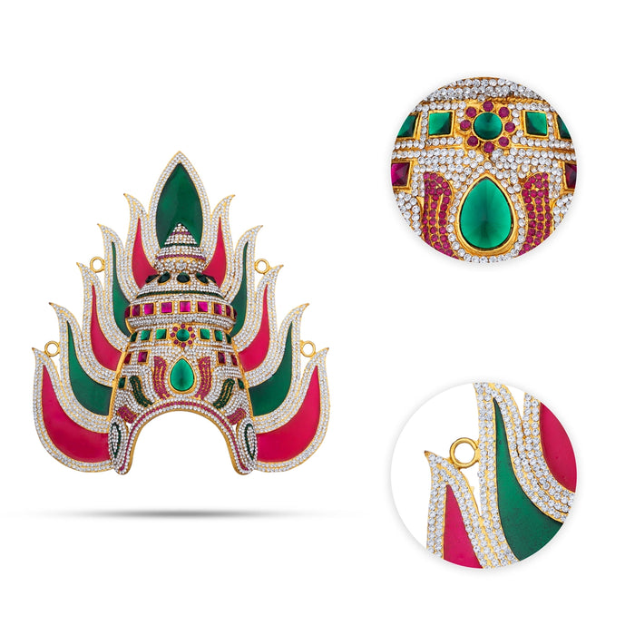 Half Stone Crown - 11 x 9.5 Inches | Enamel &Multicolour Stone Kireedam/ Mukut/Sudar Design Kiridam for Deity - Head & Face Accessories