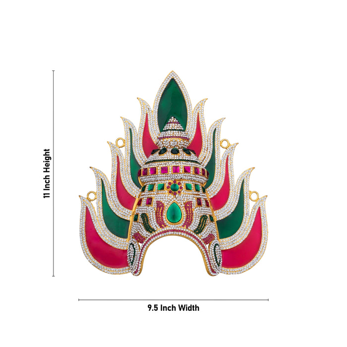 Half Stone Crown - 11 x 9.5 Inches | Enamel &Multicolour Stone Kireedam/ Mukut/Sudar Design Kiridam for Deity - Head & Face Accessories