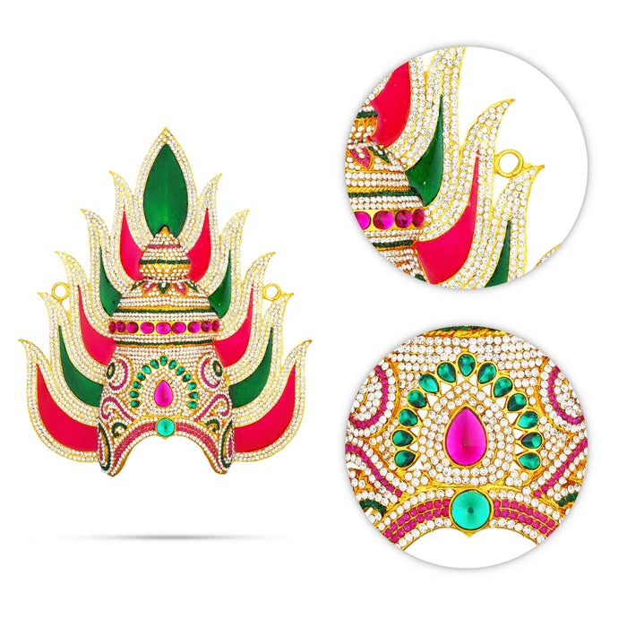 Half Crown - 9.75 x 8.25 Inches | Enamel & Multicolour Stone Design Kireedam/ Sudar Design Kiridam for Deity - Head & Face Accessories