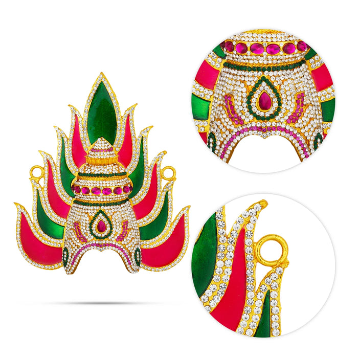 Half Crown - 7 x 6.5 Inches | Enamel & Multicolour Stone Design Kireedam/ Sudar Design Kiridam for Deity - Head & Face Accessories