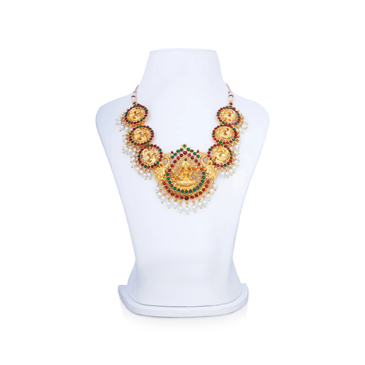 Kemp Necklace - 5 Inches | Multicolour Stone Jewellery/ Lakshmi Design Kemp Jewellery for Dance - Bharatanatyam Jewellery