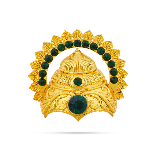 Half Crown With Arch - 1.75 x 1.75 Inches | Gold Polish & Stone Design Kireedam/ Kiridam/ Mukut for Deity - Head & Face Accessories