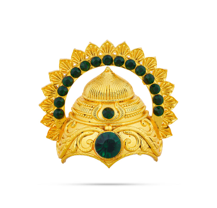Half Crown With Arch - 1.75 x 1.75 Inches | Gold Polish & Stone Design Kireedam/ Kiridam/ Mukut for Deity - Head & Face Accessories