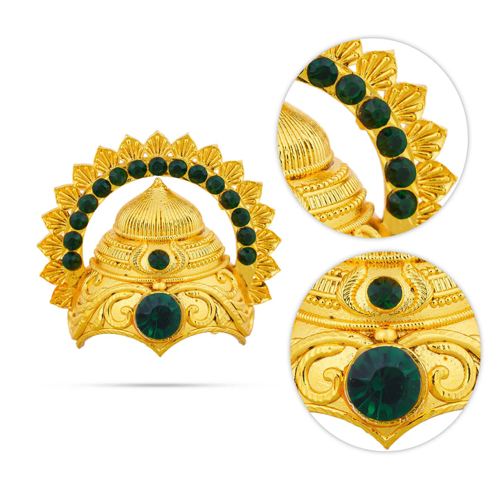 Half Crown With Arch - 1.75 x 1.75 Inches | Gold Polish & Stone Design Kireedam/ Kiridam/ Mukut for Deity - Head & Face Accessories