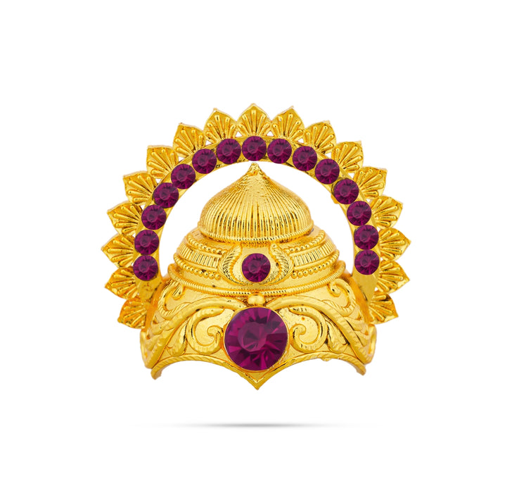 Half Crown With Arch - 1.75 x 1.75 Inches | Gold Polish & Stone Design Kireedam/ Kiridam/ Mukut for Deity - Head & Face Accessories