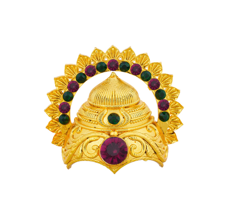 Half Crown With Arch - 1.75 x 1.75 Inches | Gold Polish & Stone Design Kireedam/ Kiridam/ Mukut for Deity - Head & Face Accessories