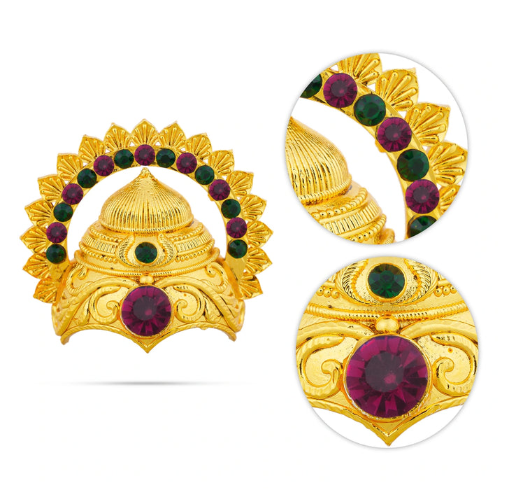 Half Crown With Arch - 1.75 x 1.75 Inches | Gold Polish & Stone Design Kireedam/ Kiridam/ Mukut for Deity - Head & Face Accessories