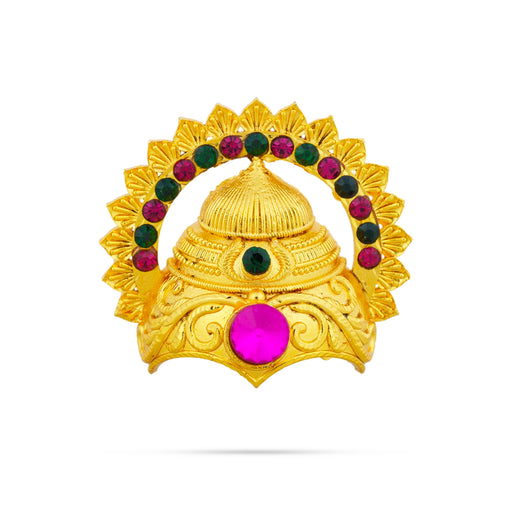 Half Crown With Arch - 2 x 2 Inches | Gold Polish & Stone Design Kireedam/ Kiridam/ Mukut for Deity - Head & Face Accessories
