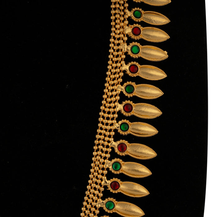 Kemp Haram - 11.5 Inches | Gold Polish & Stone Design Bharatanatyam Jewellery/ Artificial Jewelry for Dance - Bharatanatyam Jewellery