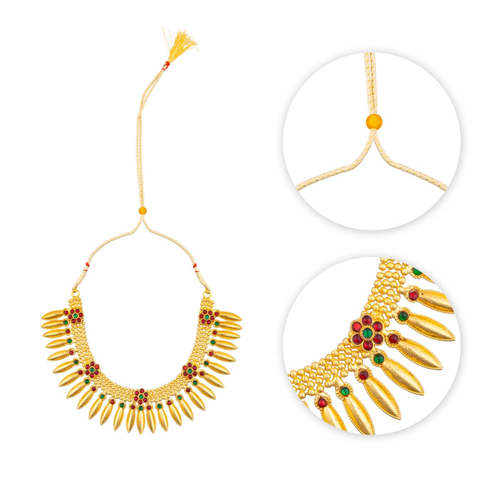 Kemp Necklace - 4.5 Inches | Artificial Jewelry/ Multicolour Stone work Bharatanatyam Jewellery for Dance - Bharatanatyam Jewellery