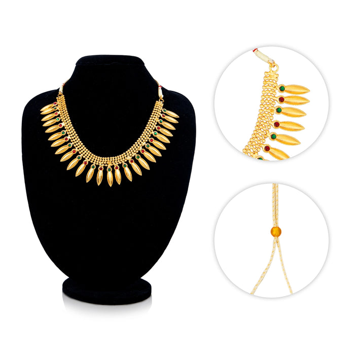 Kemp Necklace - 4.5 Inches | Stone & Gold Polish Bharatanatyam Jewellery/ Artificial Jewelry for Dance - Bharatanatyam Jewellery