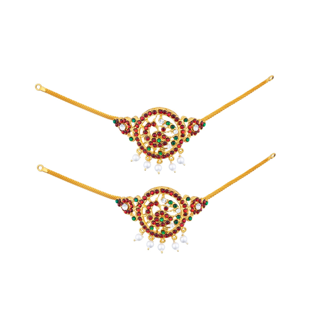 Kemp Baju Band Pair - 8 Inches | Bharatanatyam Jewelry/ Multicolour Stone Jewellery for Dance/ 60 Gms