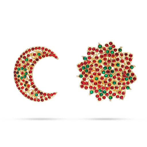 Kemp Stone Sun and Moon Billai - 2 x 2 Inches | Stone Jewellery/ Hair Accessories for Dance - Bharatanatyam Jewellery