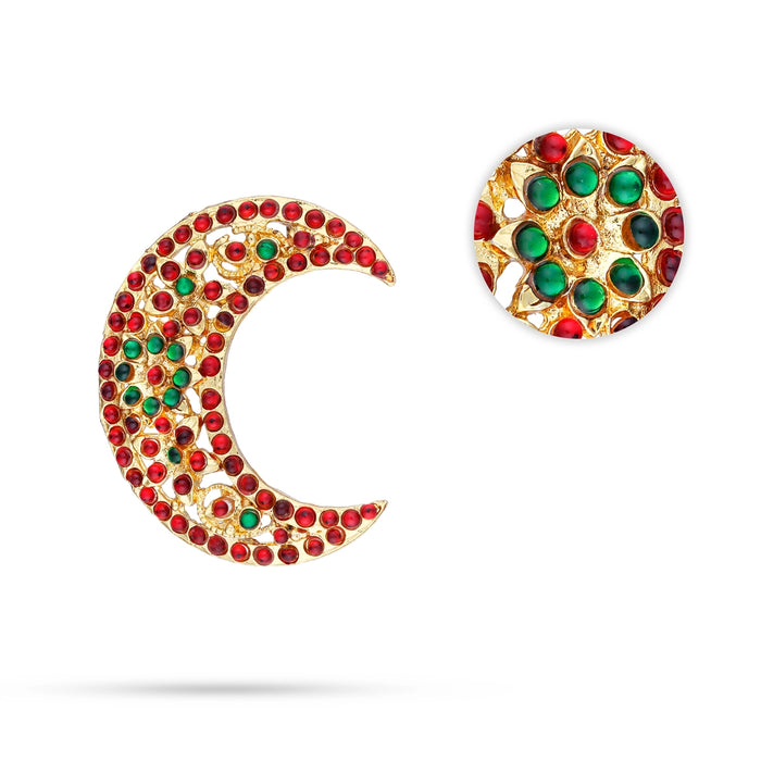 Kemp Stone Sun and Moon Billai - 2 x 2 Inches | Stone Jewellery/ Hair Accessories for Dance - Bharatanatyam Jewellery