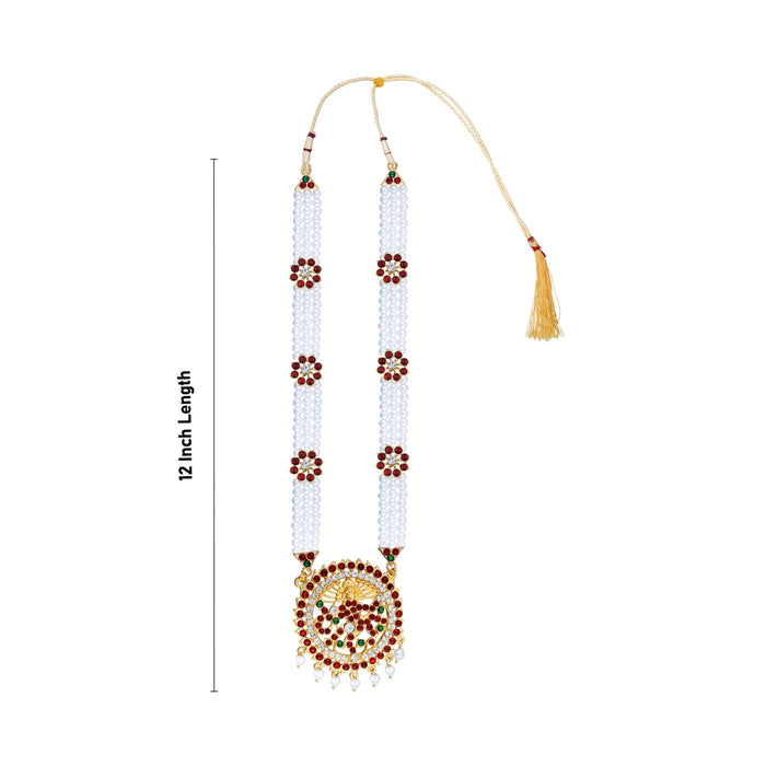 Kemp Moti Haram - 12 Inches | 3 Line Long Moti Necklace/ Multi Coloured Stone Jewellery for Dance